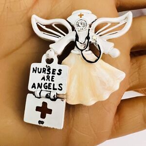 Vintage Kenneth Cole KC Enamel Brooch Nurses Are Angels Hospital Health 1331